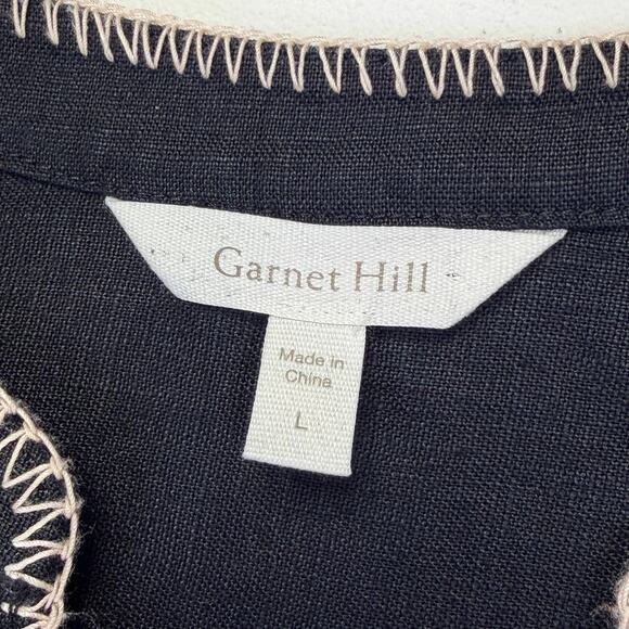 Garnet Hill Artist Smock Dress Womens L Black Linen Embroidered Boho Pockets - Picture 5 of 11